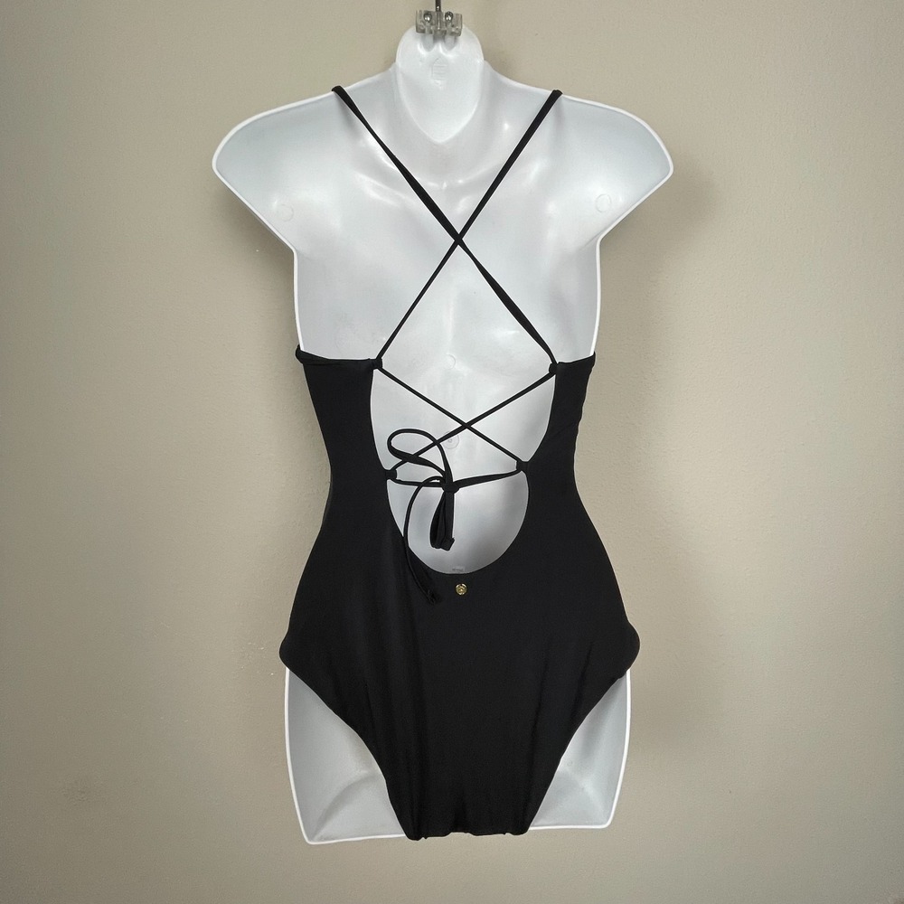 Victoria Secret Black Swimsuit One Piece  Open Back Lace Up‎ Size M - Picture 3 of 6